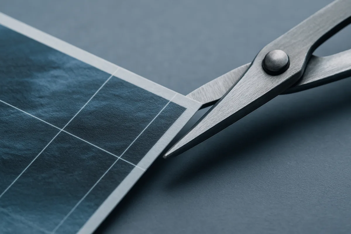 Macro detail of a rule-of-thirds grid on a printed photo used during a photography challenge exercise