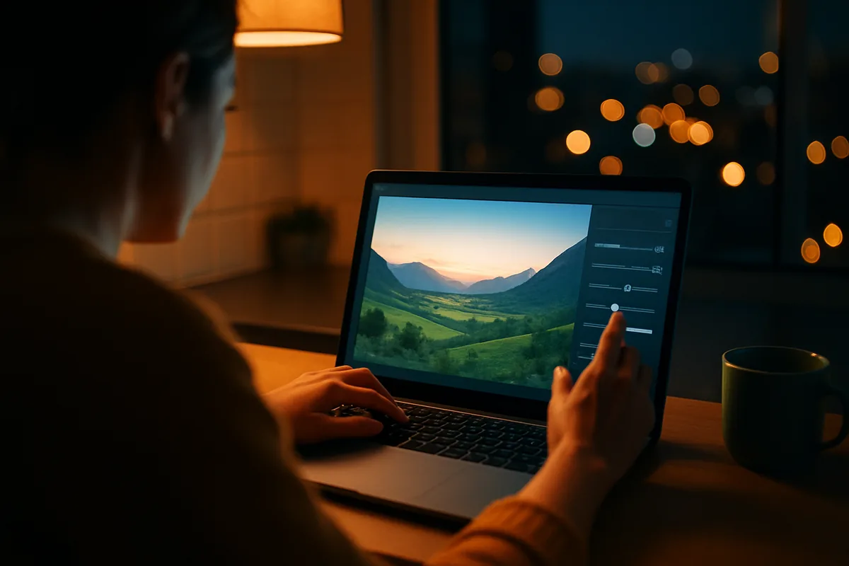 How to Fix Dark Photos Without Making Them Look Artificial Editing software showing how to fix dark photos by raising exposure and shadow sliders on a laptop