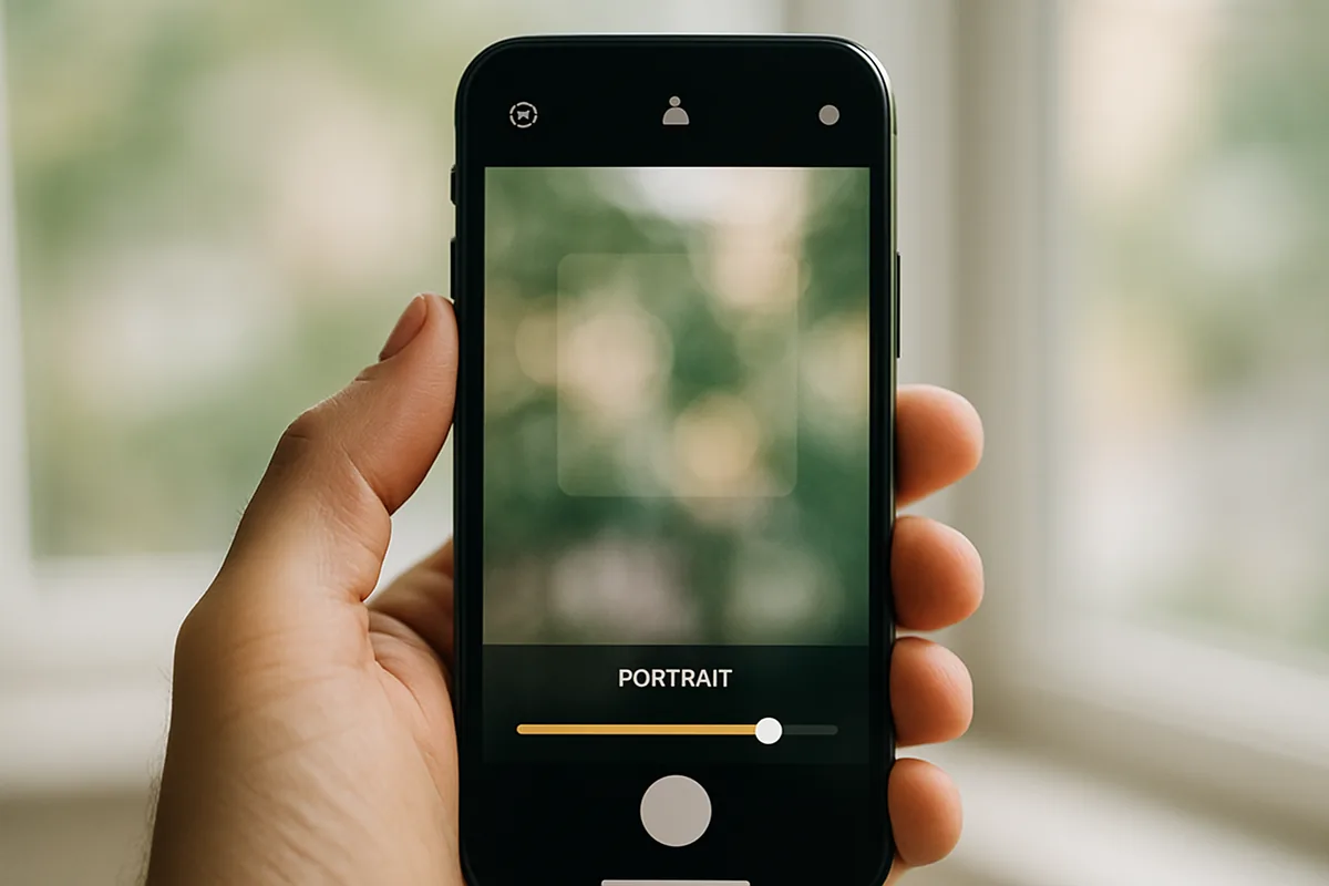 Smartphone screen showing portrait mode settings used in phone portrait photography