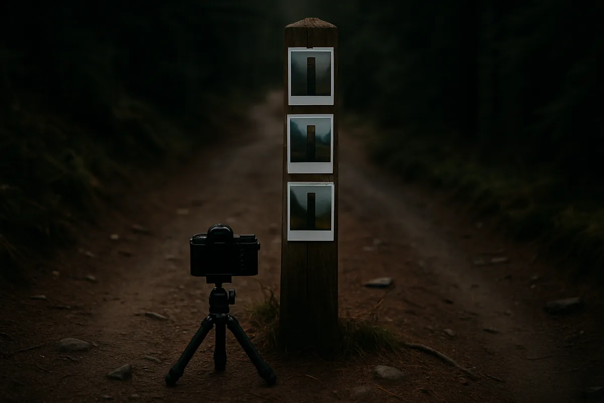 Camera on a trail documenting the same spot for a long-term photo series
