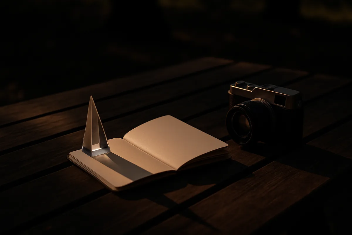 30 Photography Challenges to Spark Your Creativity Camera and notebook set up for daily photography challenges in a garden