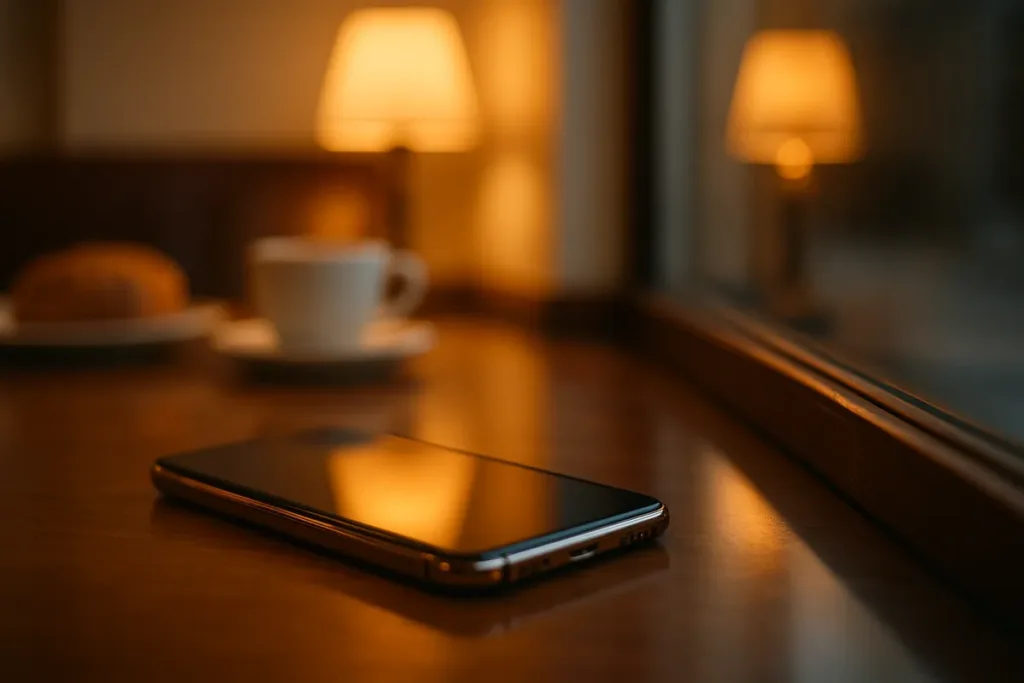 Smartphone on a café table showing reflection, illustrating common smartphone photography mistakes