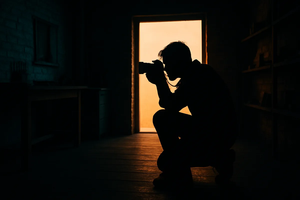 Travel Photography Storytelling: How to Create a Photo Story Silhouette of a photographer capturing a scene, illustrating travel photography storytelling in practice